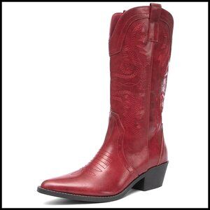 Women's Western Cowboy Boots Embroidered Fringe Pointed Toe Chunky Heel